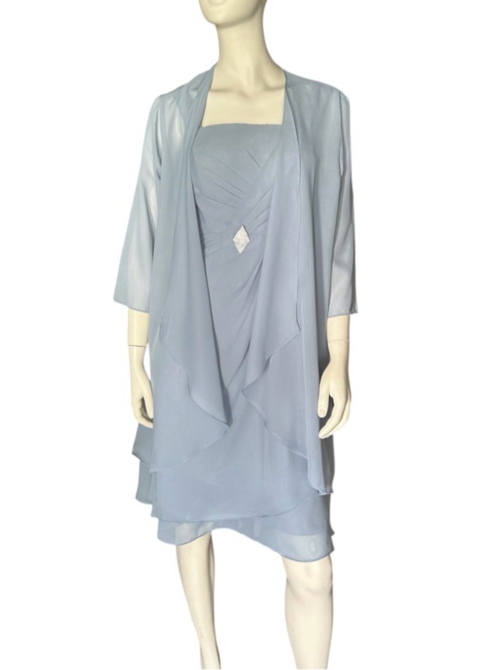 HY Chiffon Two-Piece Midi Dress Blue Size 8 NWOT